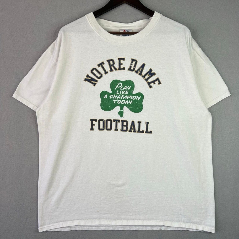 Notre Dame Football Play Like a Champion Today White Majestic Tee Shirt XL